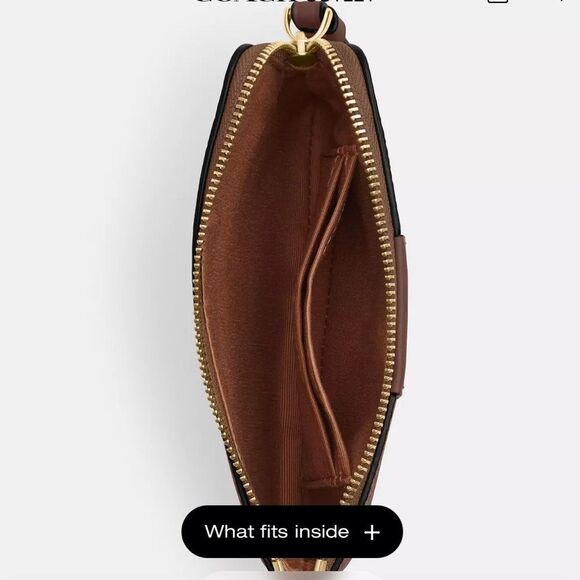 COACH Corner Zip Wristlet In‎ Signature Canvas Khaki Saddle Brown NWT in … - Picture 3 of 7